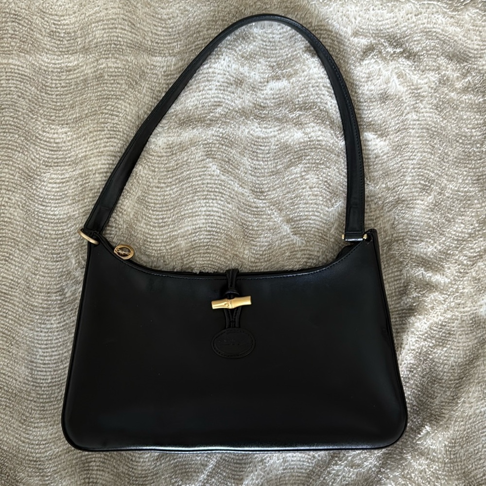Longchamp Black Leather Shoulder Bag